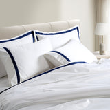 800 Thread Count Egyptian Cotton Heiress Bedding Set - White and Navy Peony