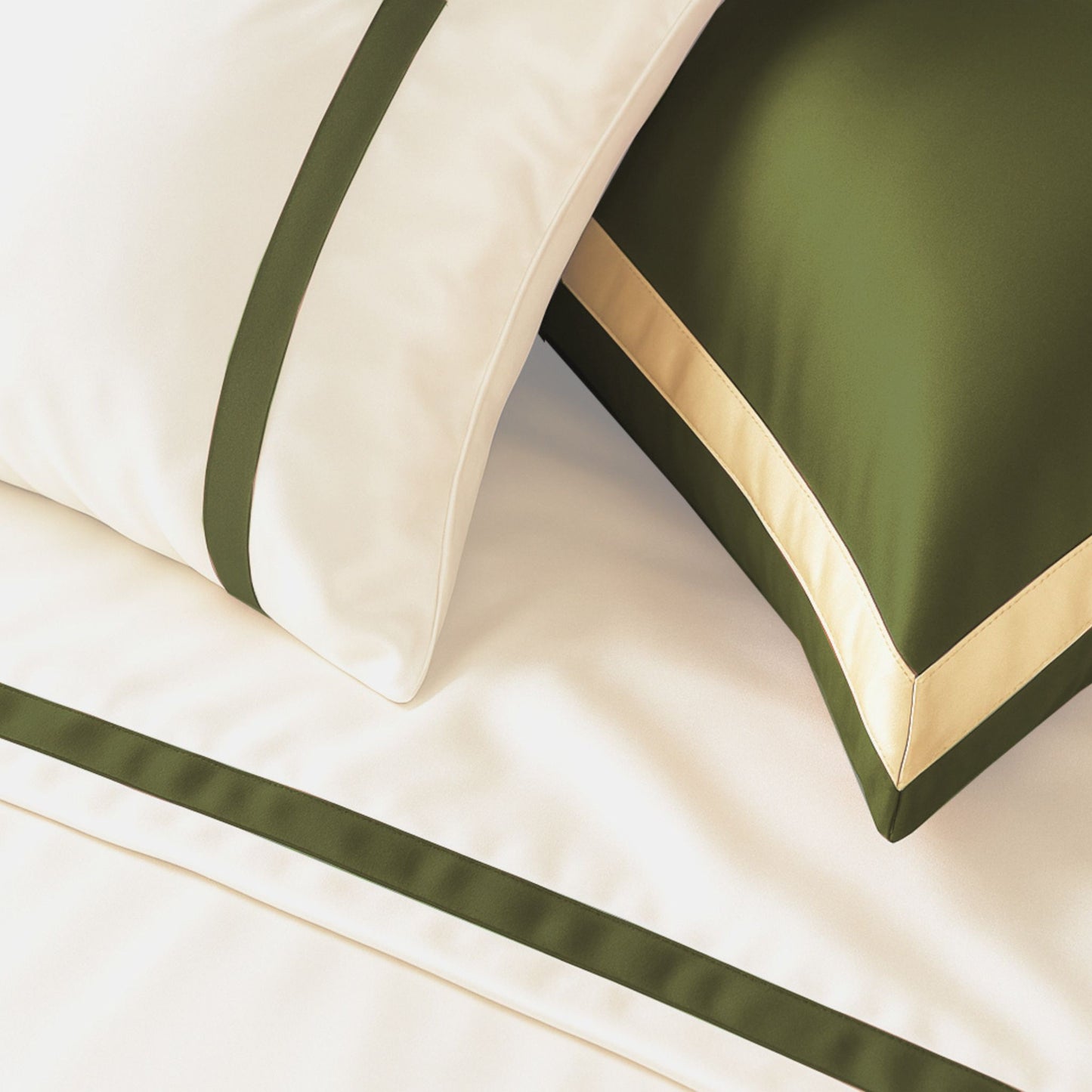800 Thread Count Egyptian Cotton Heiress Bedding Set - White and Olive Green