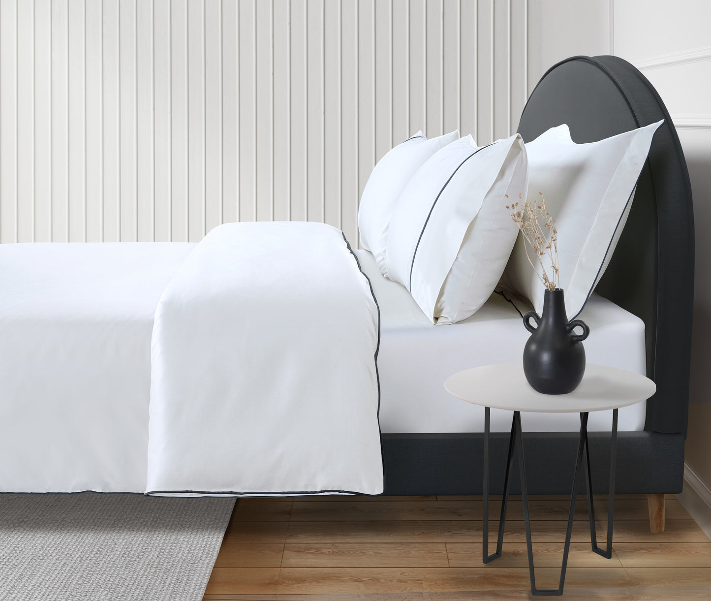 800 Thread Count Egyptian Cotton Duke of Bliss LUXE White Bedding Set - Graphite Grey Accent