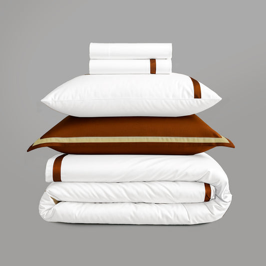800 Thread Count Egyptian Cotton Heiress Bedding Set - White and Potter's Clay
