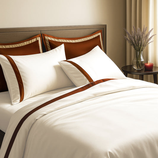 800 Thread Count Egyptian Cotton Heiress Bedding Set - White and Potter's Clay
