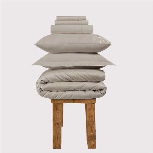 300 Thread Count Percale Viscount of Bliss Bedding Set - Simply Taupe with Brilliant White Accent