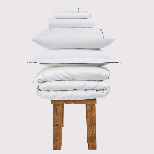 800 Thread Count Egyptian Cotton Duke of Bliss LUXE White Bedding Set - Graphite Grey Accent