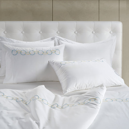 800 Thread Count Egyptian Cotton Benedict Bedding Set - White and Light Blue