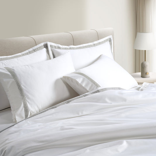 800 Thread Count Egyptian Cotton Heiress Bedding Set - White and Lunar Grey