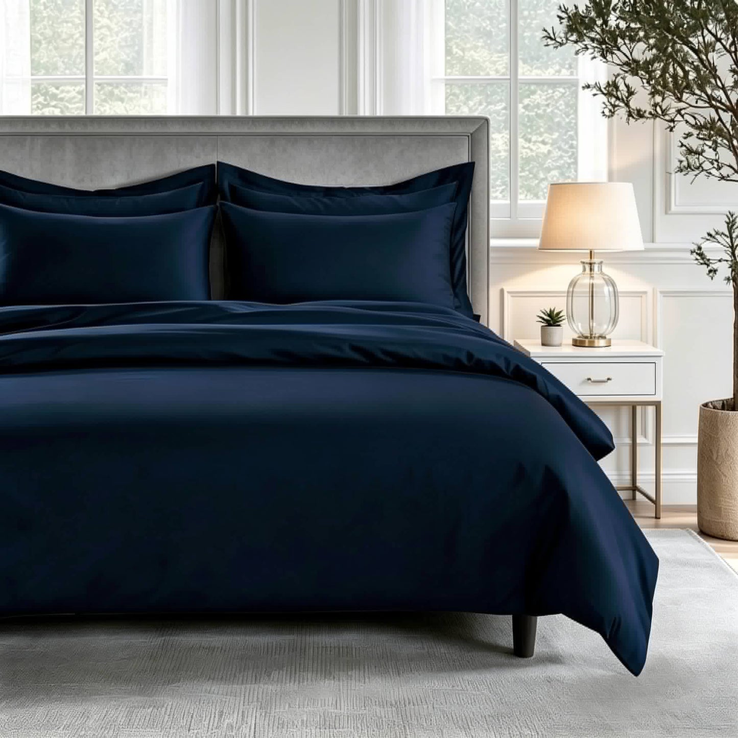 800 Thread Count Egyptian Cotton Grand Splendour Sateen Duvet Cover - Estate Navy