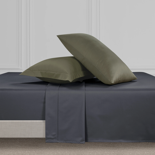 800 Thread Count Grand Splendour LUXE Sheet Set - Graphite Grey with Sage Green Bedding