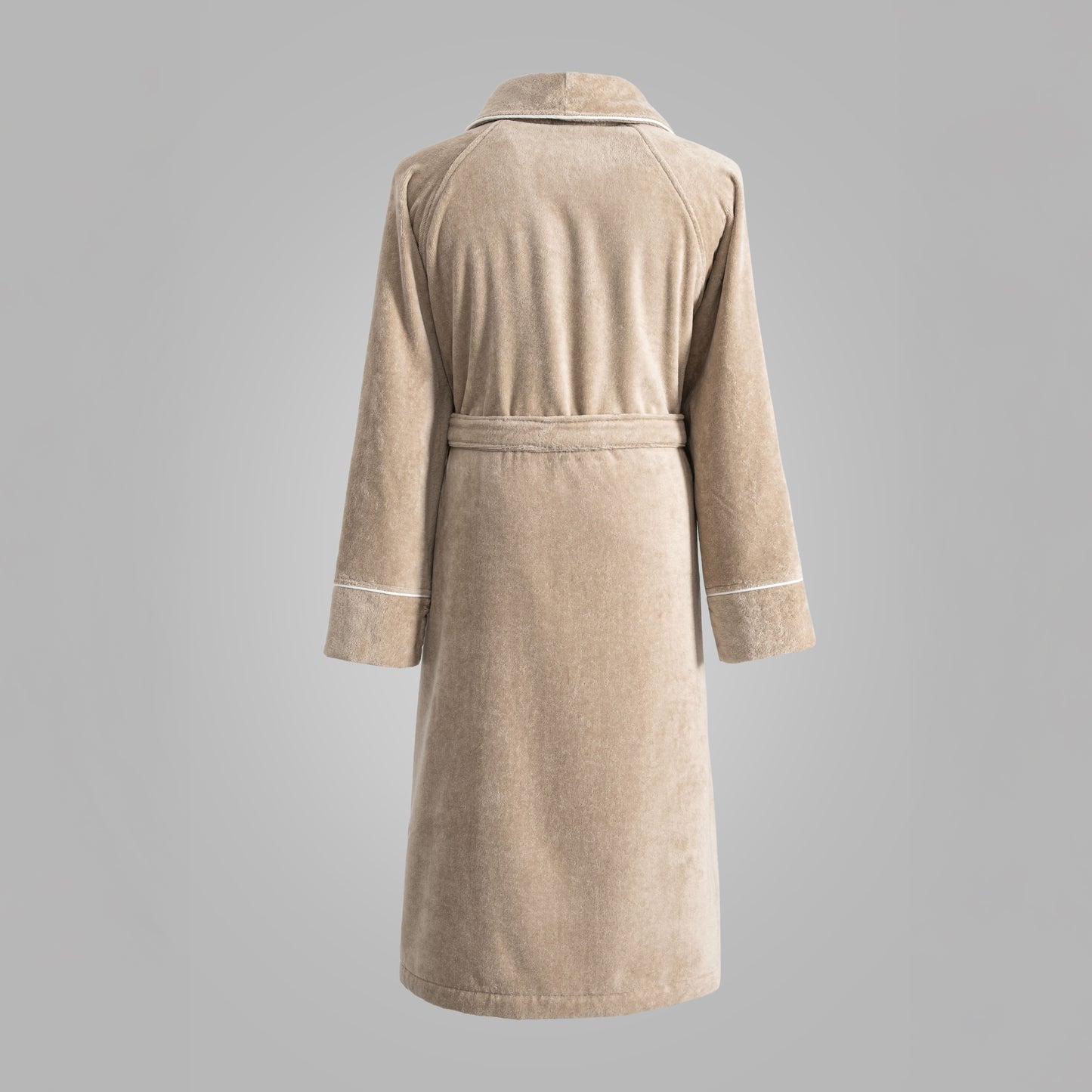Harrow Cotton Bathrobe - Doeskin with White Pipping
