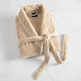 Harrow Cotton Bathrobe - Doeskin with White Pipping