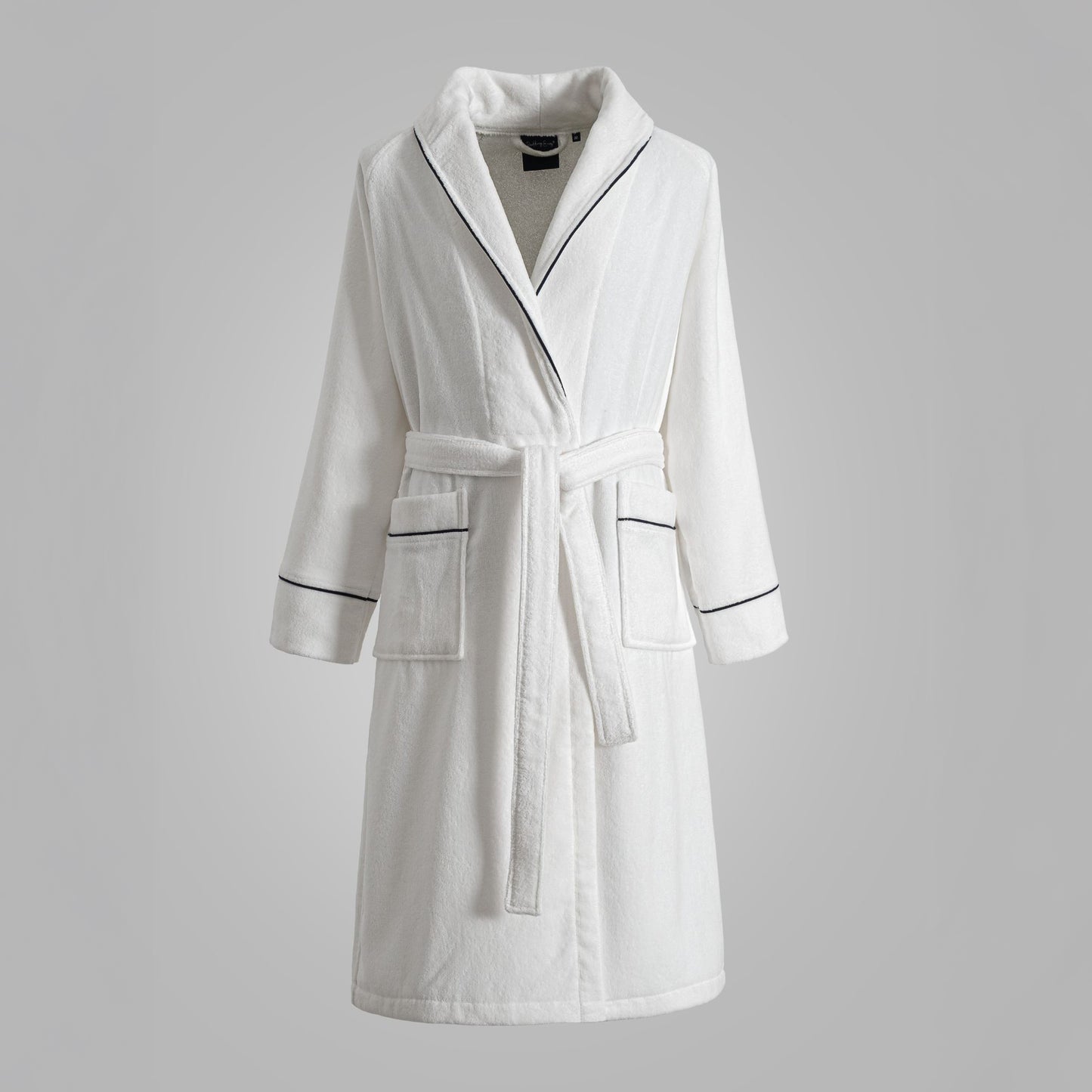 Harrow Cotton Bathrobe - White with Maritime Blue Pipping