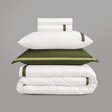 800 Thread Count Egyptian Cotton Heiress Bedding Set - White and Olive Green