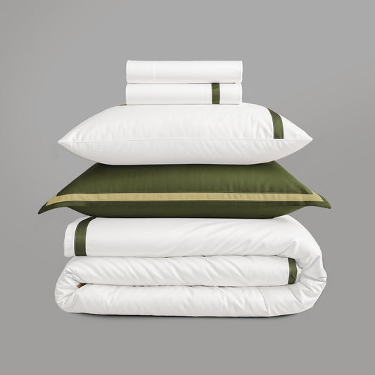 800 Thread Count Egyptian Cotton Heiress Bedding Set - White and Olive Green