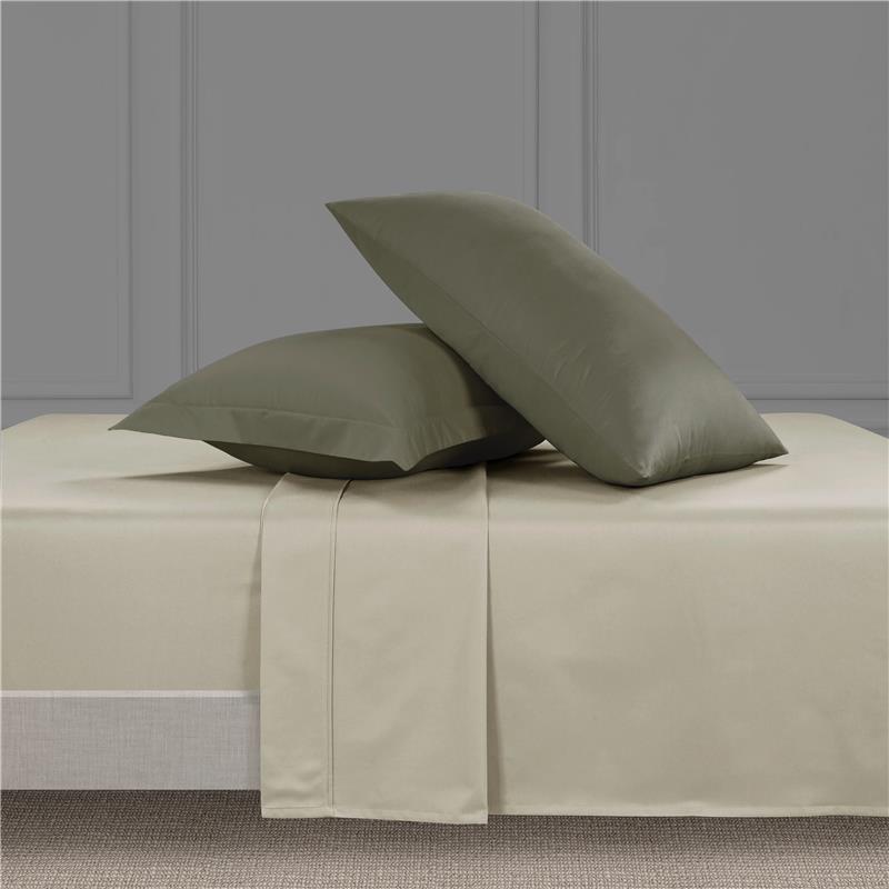 800 Thread Count Grand Splendour LUXE Sheet Set - Oatmeal with Sage Green Bedding