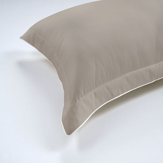 300 Thread Count Pair (2 Pillowcases) of Viscount of Bliss Pillowcase - Simply Taupe with White Accent