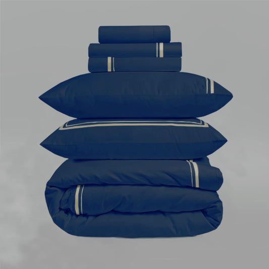 800 Thread Count Egyptian Cotton Royalton LUXE Bedding Set - Navy Peony/Mink