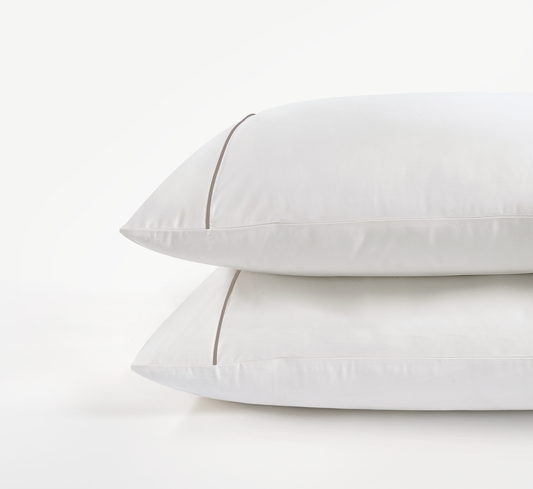 800 Thread Count Pair (2 Pillowcases) of Egyptian Cotton Duke of Bliss Lux Buttery Smooth Pillowcases - Brilliant White with Simply Taupe Accent