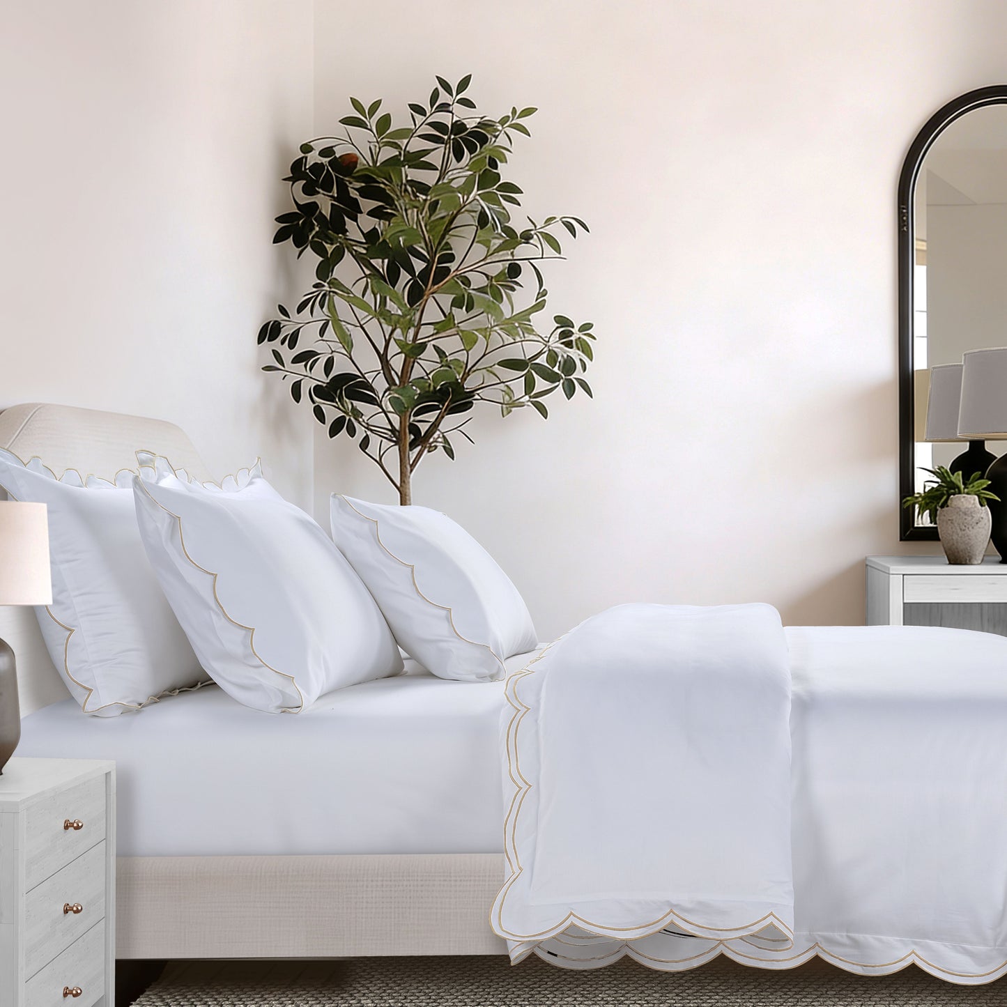 800 Thread Count Egyptian Cotton Sophie Bedding Set - Brilliant White and Bone