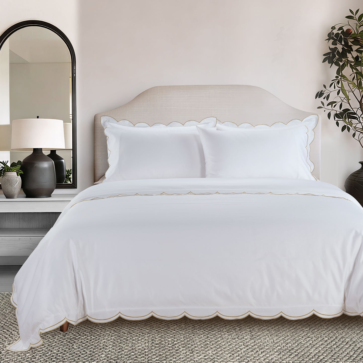 800 Thread Count Egyptian Cotton Sophie Bedding Set - Brilliant White and Bone