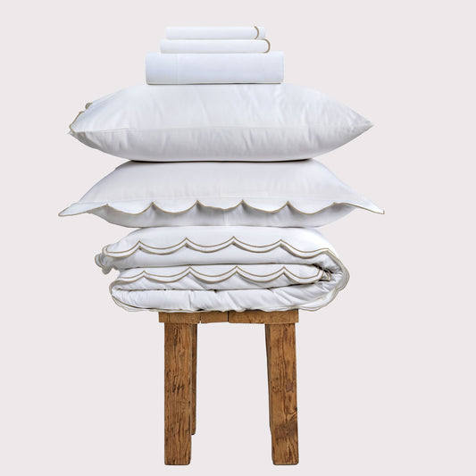 800 Thread Count Egyptian Cotton Sophie Bedding Set - Brilliant White and Bone