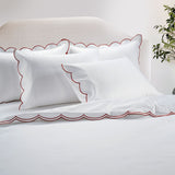 800 Thread Count Egyptian Cotton Sophie Bedding Set - Brilliant White and Dark Burgundy