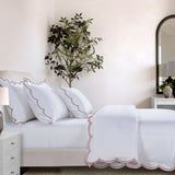 800 Thread Count Egyptian Cotton Sophie Bedding Set - Brilliant White and Dark Burgundy