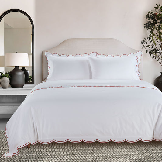 800 Thread Count Egyptian Cotton Sophie Bedding Set - Brilliant White and Dark Burgundy
