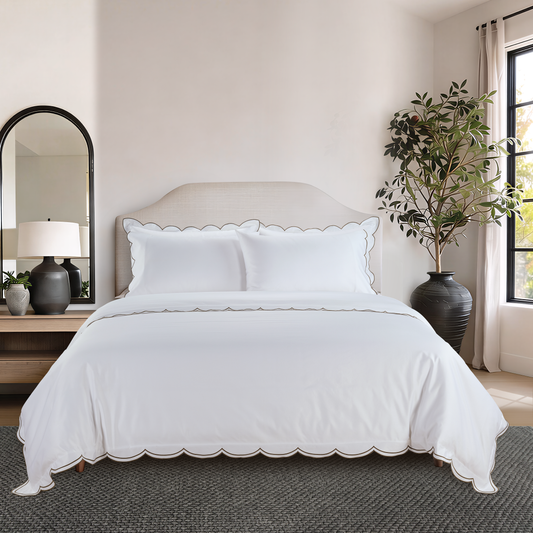 800 Thread Count Egyptian Cotton Sophie Bedding Set - Brilliant White and Olive Green