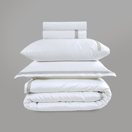 800 Thread Count Egyptian Cotton Heiress Bedding Set - White and Lunar Grey