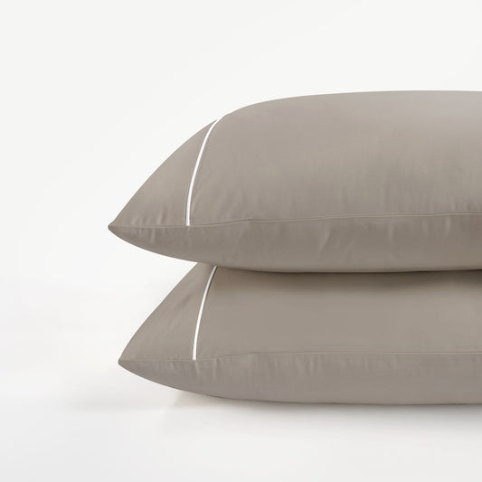 300 Thread Count Pair (2 Pillowcases) of Viscount of Bliss Pillowcase -  Simply Taupe with White Accent