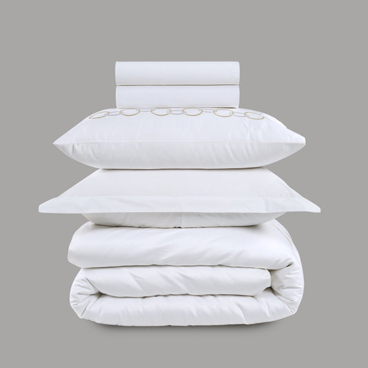 800 Thread Count Egyptian Cotton Benedict Bedding Set - White and Gold