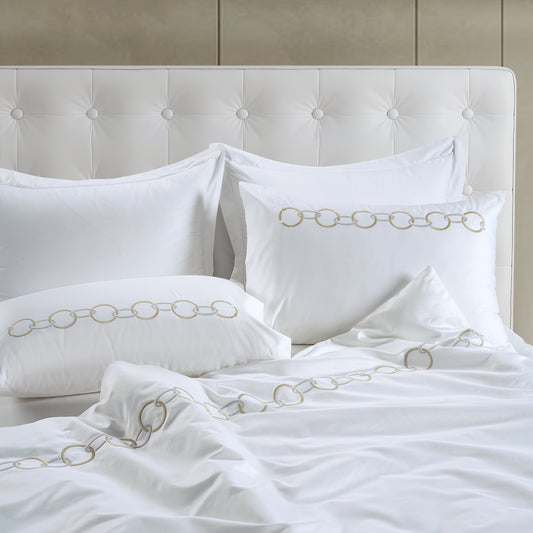 800 Thread Count Egyptian Cotton Benedict Bedding Set - White and Gold