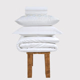 800 Thread Count Egyptian Cotton Benedict Bedding Set - White and Light Blue