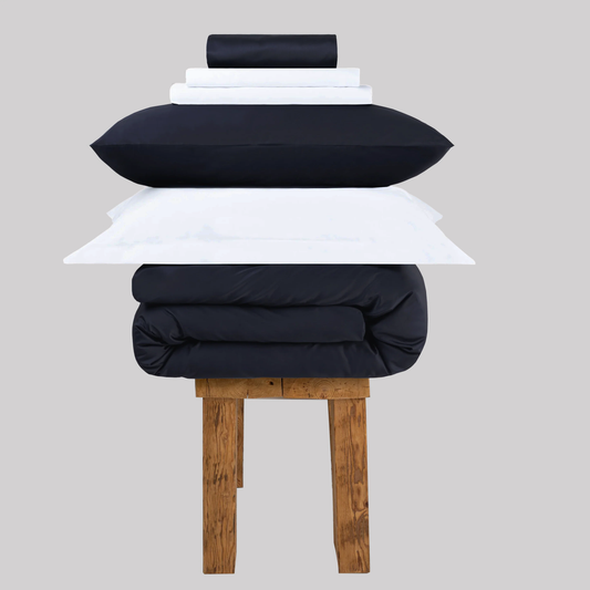 All Season Egyptian Giza Bedding Set - Navy & Brilliant White