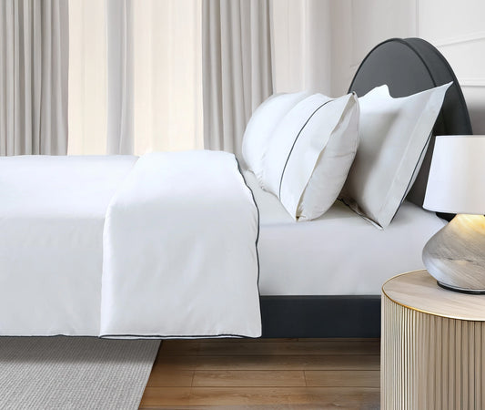 800 Thread Count Egyptian Cotton Duke of Bliss LUXE White Bedding Set - Graphite Grey Accent