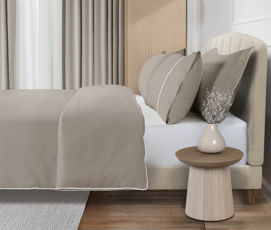 800 Thread Count Egyptian Cotton Duke of Bliss LUXE Bedding Set - Simply Taupe with White Accent