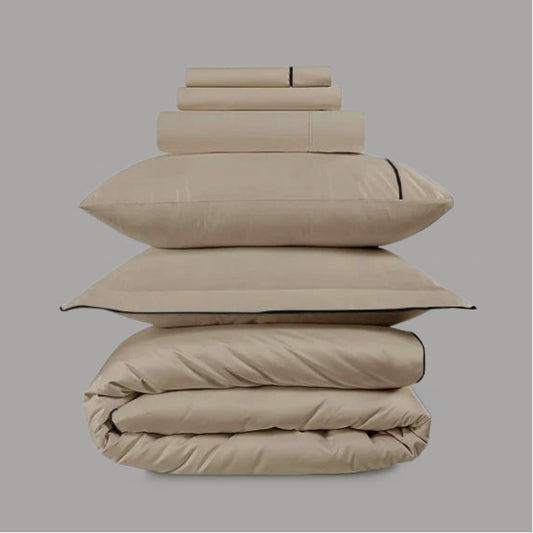 800 Thread Count Egyptian Cotton Duke of Bliss LUXE Bedding Set - Bone with Black Accent