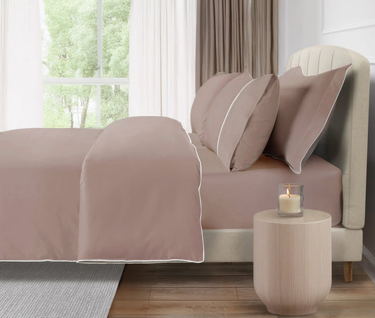 800 Thread Count Egyptian Cotton Duke of Bliss LUXE Bedding Set - Dusty Rose with White Accent