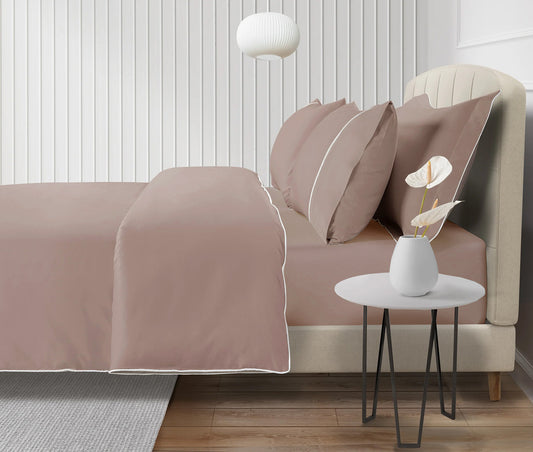 800 Thread Count Egyptian Cotton Duke of Bliss LUXE Bedding Set - Dusty Rose with White Accent
