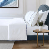 800 Thread Count Egyptian Cotton Duke of Bliss LUXE White Bedding Set - Navy Peony Accent