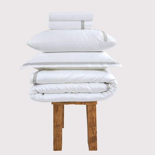800 Thread Count Egyptian Cotton Heiress Bedding Set - White and Lunar Grey