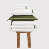 800 Thread Count Egyptian Cotton Heiress Bedding Set - White and Olive Green