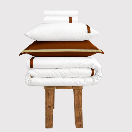 800 Thread Count Egyptian Cotton Heiress Bedding Set - White and Potter's Clay