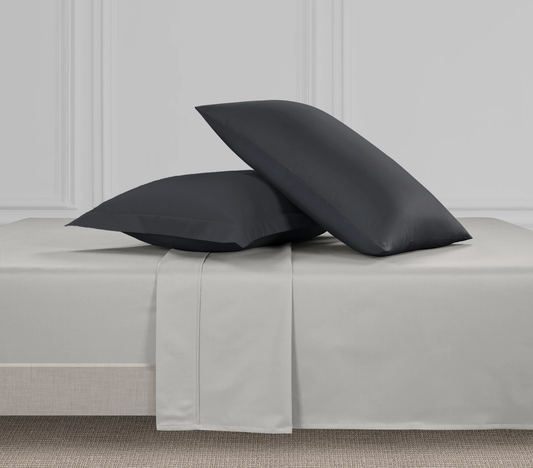 800 Thread Count Grand Splendour LUXE Sheet Set - Oyster Mushroom with Graphite Grey Bedding