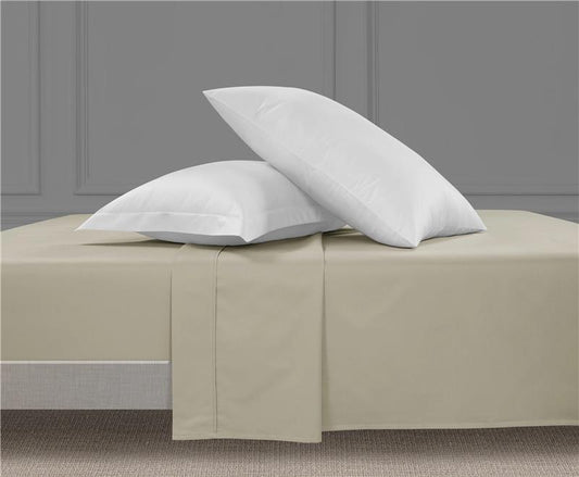 300 Thread Count Peaceful Empress Sheet Set - Oatmeal with White Bedding