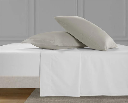 800 Thread Count Grand Splendour LUXE Sheet Set - White with Oyster Mushroom Bedding