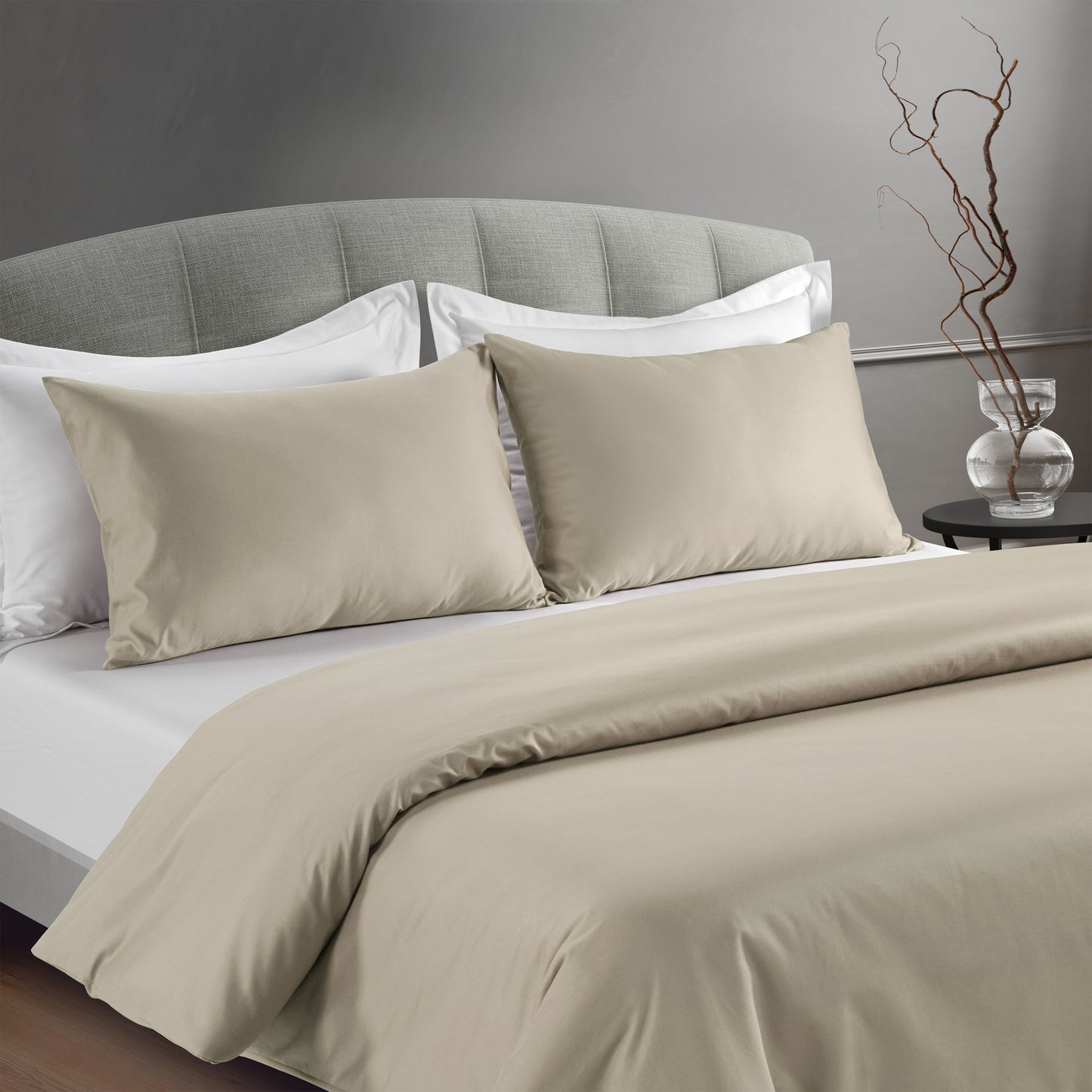 300 Thread Count Peaceful Empress - Oatmeal with White Bedding Set
