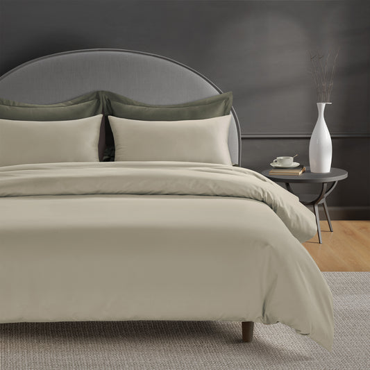 800 Thread Count Grand Splendour LUXE - Oatmeal with Sage Green Bedding Set