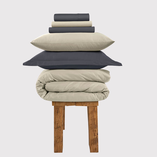800 Thread Count Grand Splendour LUXE - Oatmeal with Graphite Grey Bedding Set