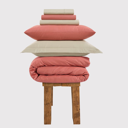 300 Thread Count Peaceful Empress - Terra Cotta with Oatmeal Bedding Set
