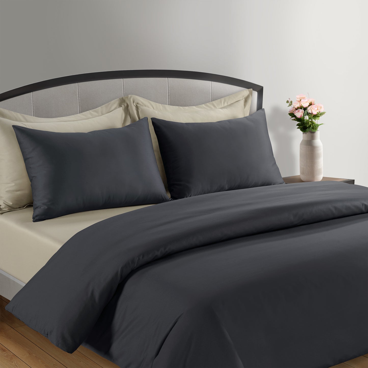 300 Thread Count Peaceful Empress - Graphite Grey with Oatmeal Bedding Set
